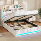 Lit coffre hydraulique AOGLLATI 140 x 200 cm lit double avec éclairage LED et interface USB beige