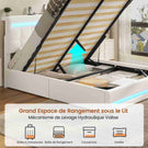 Lit coffre AOGLLATI 140x190 cm avec LED et interface USB lit double rembourré rangement hydraulique tête de lit réglable en hauteur