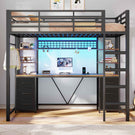 Le lit mezzanine AOGLLATI 90x200 est équipé d'un éclairage LED intelligent et d'une prise électrique Il comprend un bureau de 35x200 cm 6 tiroirs extra-larges et 4 étagères