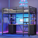 Le lit mezzanine AOGLLATI 90x200 est équipé d'un éclairage LED intelligent et d'une prise électrique Il comprend un bureau de 35x200 cm 6 tiroirs extra-larges et 4 étagères