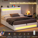 Lit coffre AOGLLATI 140x190 cm avec LED et interface USB lit double rembourré rangement hydraulique tête de lit réglable en hauteur