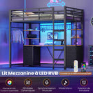 Le lit mezzanine AOGLLATI 90x200 est équipé d'un éclairage LED intelligent et d'une prise électrique Il comprend un bureau de 35x200 cm 6 tiroirs extra-larges et 4 étagères