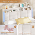 Lit coffre hydraulique AOGLLATI 140 x 200 cm lit double avec éclairage LED et interface USB beige