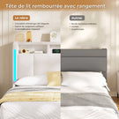 Lit coffre hydraulique AOGLLATI 140 x 200 cm lit double avec éclairage LED et interface USB beige