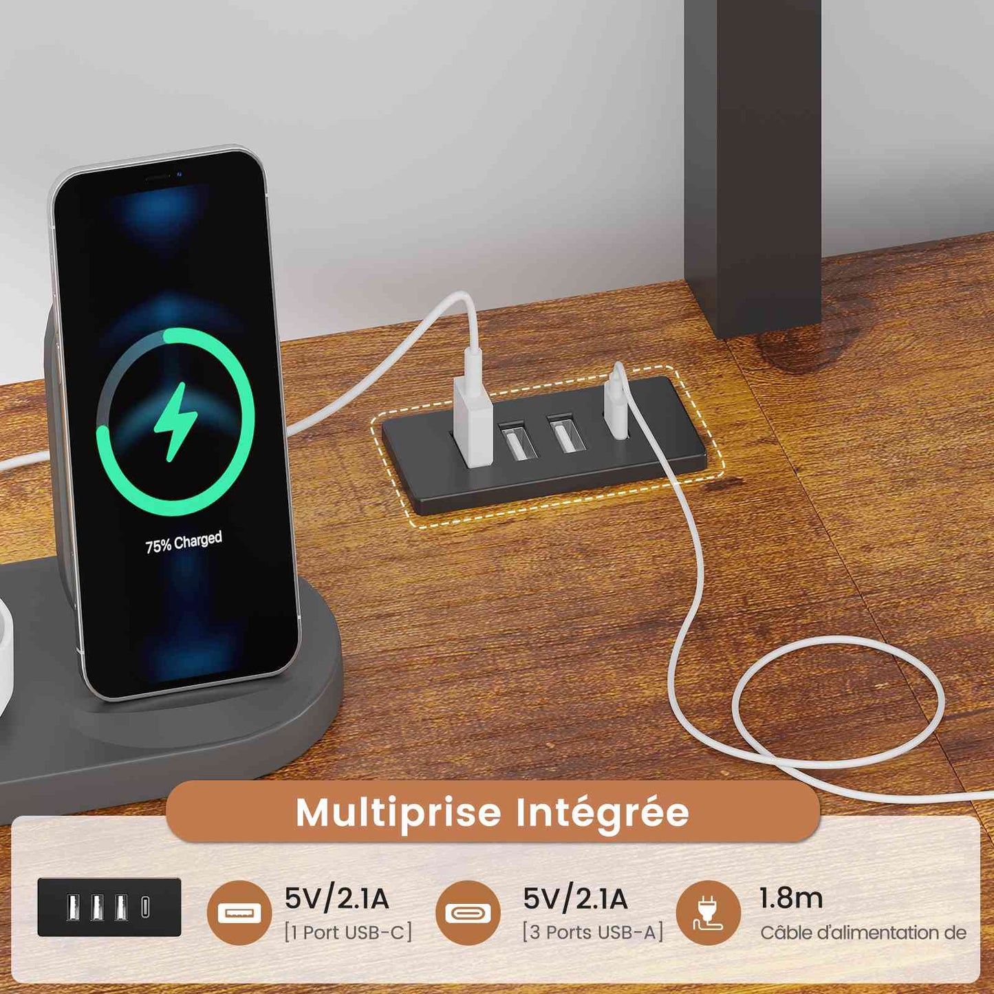 Le lit mezzanine AOGLLATI 90x200 est équipé d'un éclairage LED intelligent et d'une prise électrique Il comprend un bureau de 35x200 cm 6 tiroirs extra-larges et 4 étagères