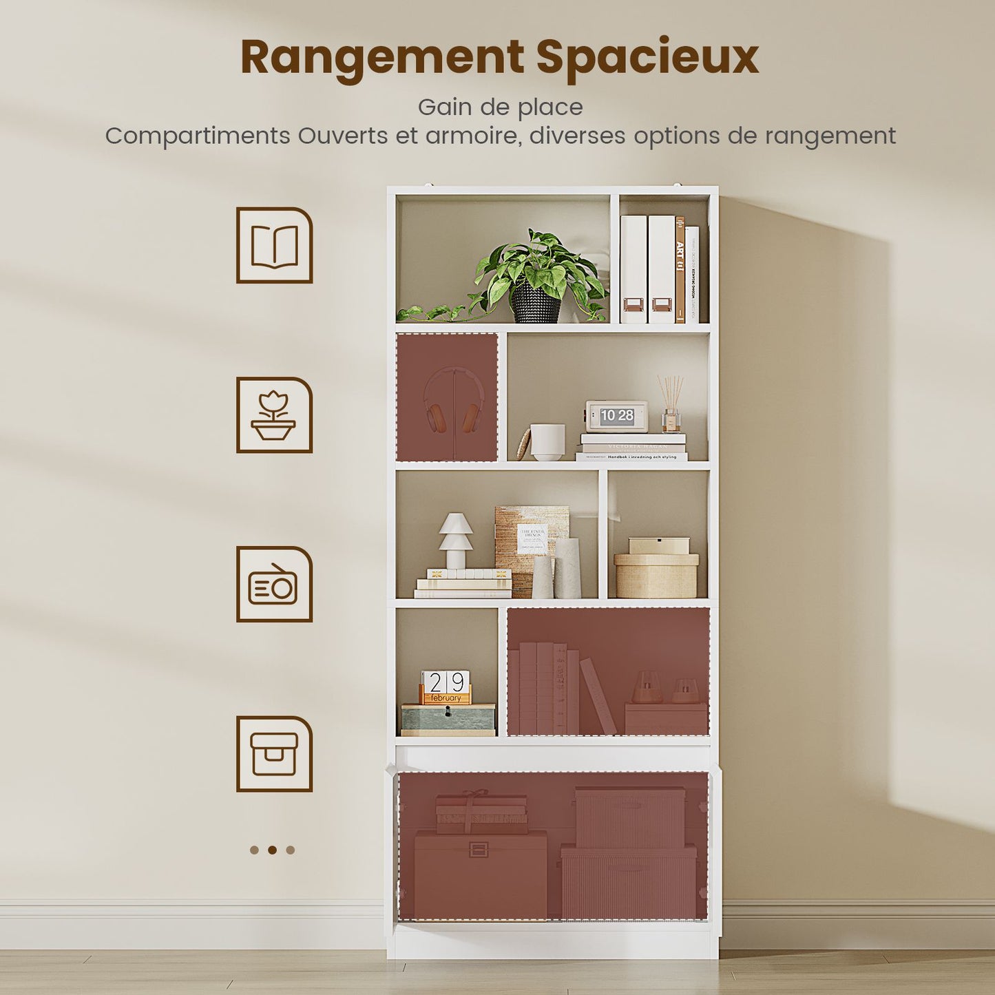 Bibliothèque Étagère à 6 Niveaux Cloison Séparateur Présentoir Meuble de Rangement avec 12 Compartiments Ouverts pour Salon Chambre Bureau 24 x 60 x 173 cm Blanc