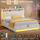Lit coffre hydraulique AOGLLATI 140 x 200 cm lit double avec éclairage LED et interface USB beige