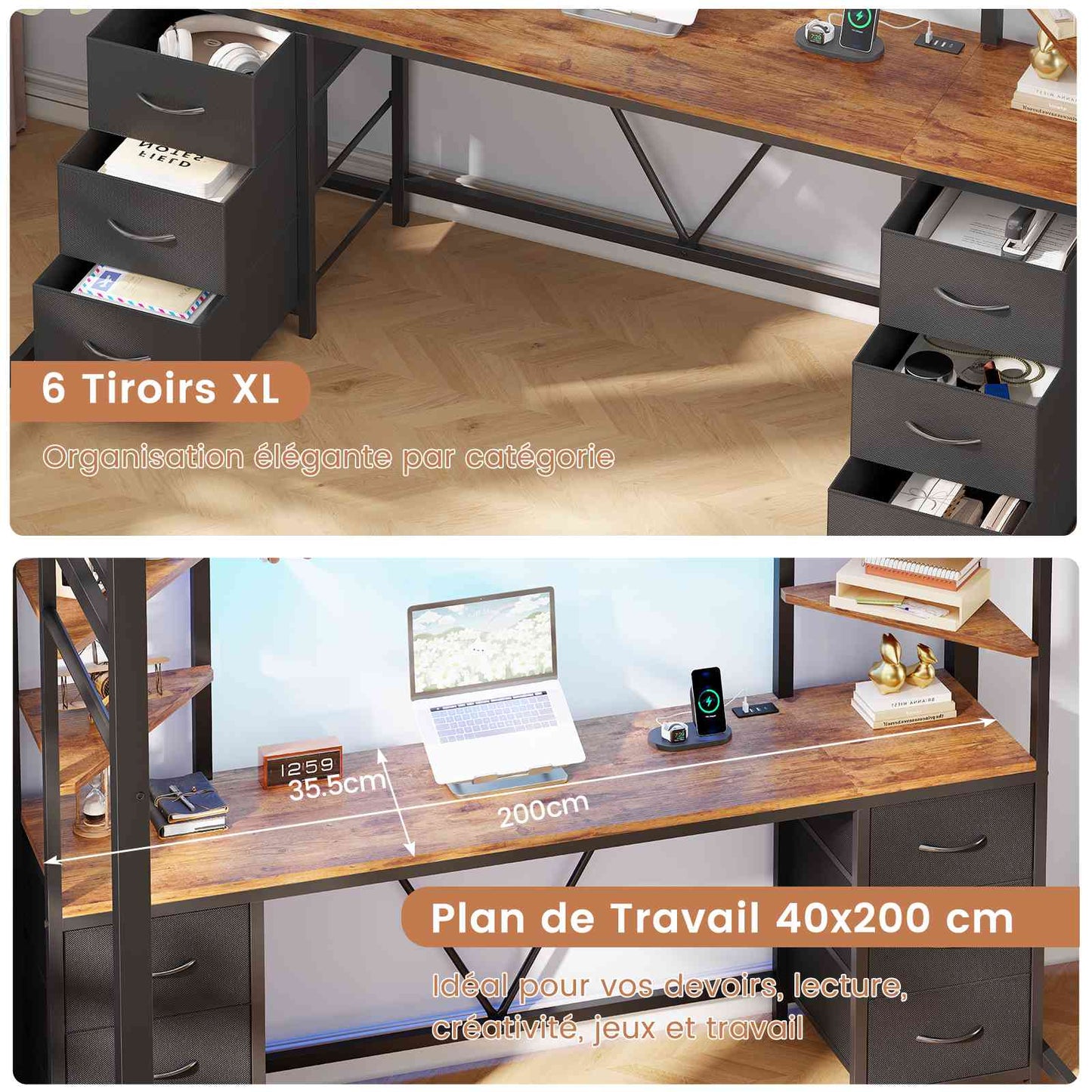 Le lit mezzanine AOGLLATI 90x200 est équipé d'un éclairage LED intelligent et d'une prise électrique Il comprend un bureau de 35x200 cm 6 tiroirs extra-larges et 4 étagères