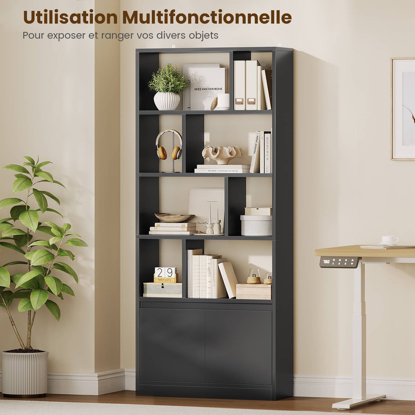 Bibliothèque Étagère à 6 Niveaux Cloison Séparateur Présentoir Meuble de Rangement avec 12 Compartiments Ouverts pour Salon Chambre Bureau 24 x 60 x 173 cm Blanc