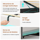 Lit coffre AOGLLATI 140x190 cm avec LED et interface USB lit double rembourré rangement hydraulique tête de lit réglable en hauteur