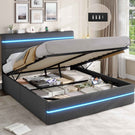Lit double AOGLLATI 160 x 200 cm avec station de charge hydraulique et éclairage LED tête de lit rembourrée gris foncé