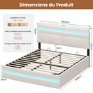 Lit double AOGLLATI 160 x 200 cm avec station de charge hydraulique et éclairage LED tête de lit rembourrée gris foncé