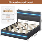 Lit double AOGLLATI 160 x 200 cm avec station de charge hydraulique et éclairage LED tête de lit rembourrée gris foncé