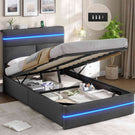 Lit double AOGLLATI 90 x 200 cm avec station de charge hydraulique et éclairage LED tête de lit rembourrée gris foncé