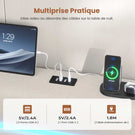 Lit double AOGLLATI 160 x 200 cm avec station de charge hydraulique et éclairage LED tête de lit rembourrée gris foncé
