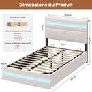 Lit double AOGLLATI 90 x 200 cm avec station de charge hydraulique et éclairage LED tête de lit rembourrée gris foncé
