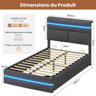 Lit double AOGLLATI 90 x 200 cm avec station de charge hydraulique et éclairage LED tête de lit rembourrée gris foncé