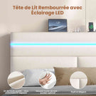 Lit double AOGLLATI 160 x 200 cm avec station de charge hydraulique et éclairage LED tête de lit rembourrée gris foncé