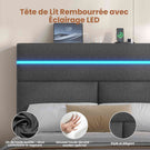 Lit double AOGLLATI 160 x 200 cm avec station de charge hydraulique et éclairage LED tête de lit rembourrée gris foncé