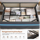 Lit double AOGLLATI 160 x 200 cm avec station de charge hydraulique et éclairage LED tête de lit rembourrée gris foncé