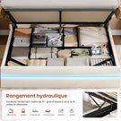 Lit double AOGLLATI 160 x 200 cm avec station de charge hydraulique et éclairage LED tête de lit rembourrée gris foncé