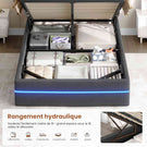 Lit double AOGLLATI 90 x 200 cm avec station de charge hydraulique et éclairage LED tête de lit rembourrée gris foncé