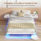 Lit double AOGLLATI 140 x 200 équipé de 2 tablettes de chevet d'un sommier métallique de plusieurs prises électriques et d'un éclairage LED