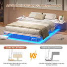 Lit double AOGLLATI 140 x 200 équipé de 2 tablettes de chevet d'un sommier métallique de plusieurs prises électriques et d'un éclairage LED
