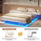 Lit double AOGLLATI 160 x 200 équipé de 2 tablettes de chevet d'un sommier métallique de plusieurs prises électriques et d'un éclairage LED