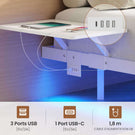 Lit double AOGLLATI 140 x 200 équipé de 2 tablettes de chevet d'un sommier métallique de plusieurs prises électriques et d'un éclairage LED