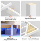 Lit double AOGLLATI 140 x 200 équipé de 2 tablettes de chevet d'un sommier métallique de plusieurs prises électriques et d'un éclairage LED