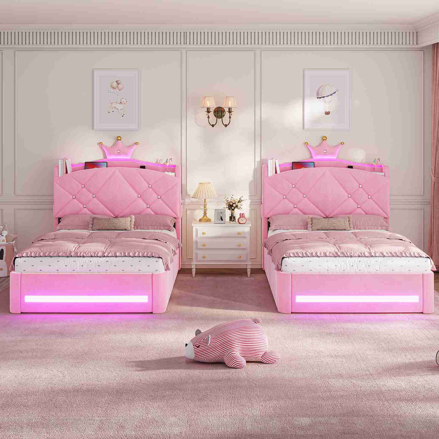 Lit  AOGLLATI design en forme de couronne lit coffre avec tête de lit rembourrée Convient aux matelas jusqu'à 90 x 200 cm