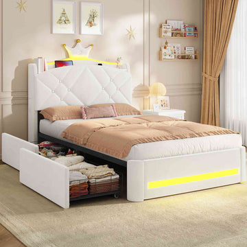 Lit  AOGLLATI design en forme de couronne lit coffre avec tête de lit rembourrée Convient aux matelas jusqu'à 90 x 200 cm