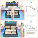 AOGLATI Lit coffre 140x190 avec rangement hydraulique et LED 270° Lit double avec multiprise Tête de lit rembourrée avec rangement
