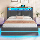 AOGLATI Lit coffre 140x190 avec rangement hydraulique et LED 270° Lit double avec multiprise Tête de lit rembourrée avec rangement