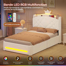 Lit  AOGLLATI design en forme de couronne lit coffre avec tête de lit rembourrée Convient aux matelas jusqu'à 90 x 200 cm