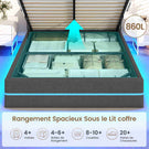 AOGLATI Lit coffre 140x190 avec rangement hydraulique et LED 270° Lit double avec multiprise Tête de lit rembourrée avec rangement