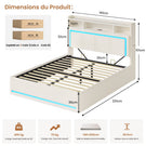 Lit coffre hydraulique AOGLLATI 140x200 avec éclairage LED et prise électrique  Lit double capitonné avec tête de lit et fonction rangement