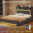 Lit coffre hydraulique AOGLLATI 140x200 avec éclairage LED et prise électrique  Lit double capitonné avec tête de lit et fonction rangement