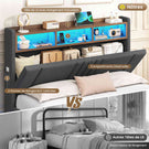 AOGLATI Lit coffre 140x190 avec rangement hydraulique et LED 270° Lit double avec multiprise Tête de lit rembourrée avec rangement