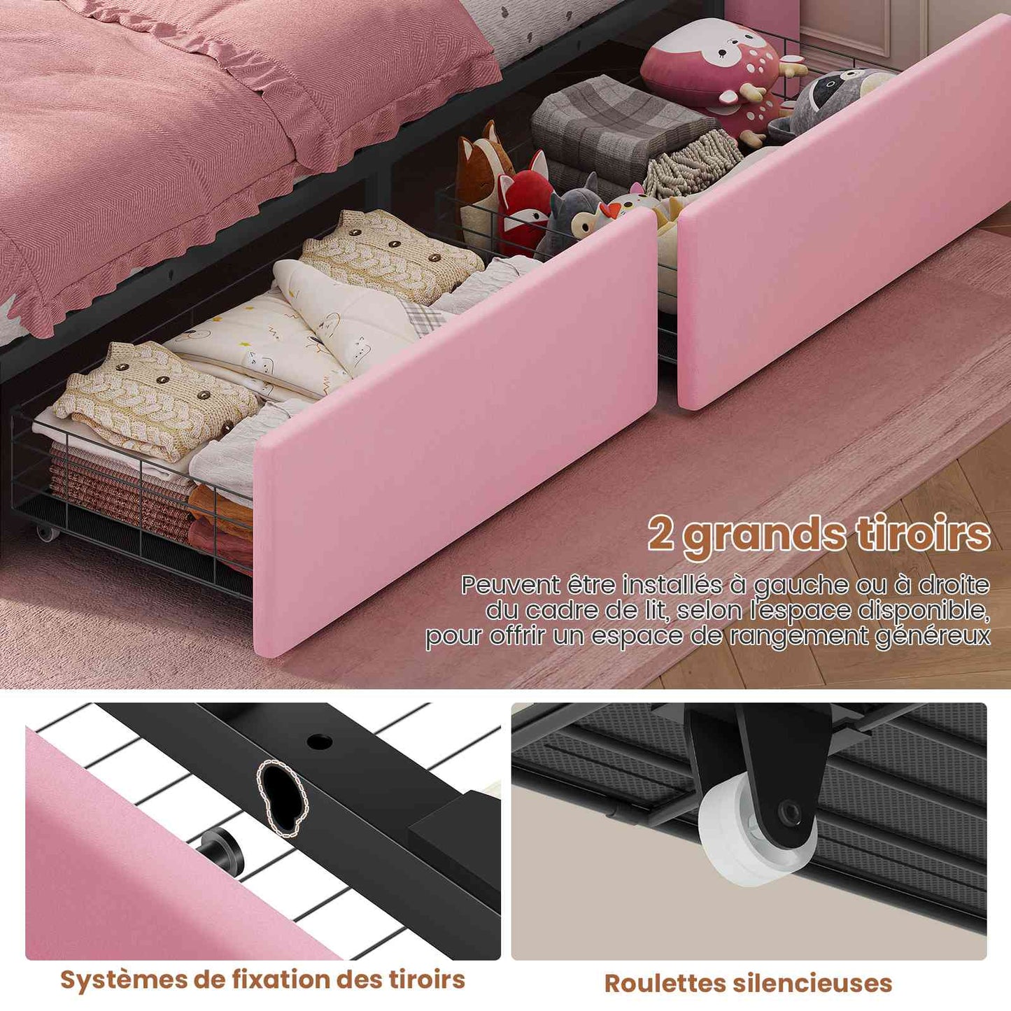 Lit  AOGLLATI design en forme de couronne lit coffre avec tête de lit rembourrée Convient aux matelas jusqu'à 90 x 200 cm