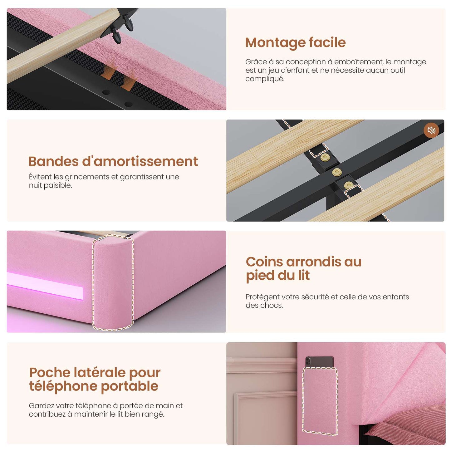 Lit  AOGLLATI design en forme de couronne lit coffre avec tête de lit rembourrée Convient aux matelas jusqu'à 90 x 200 cm