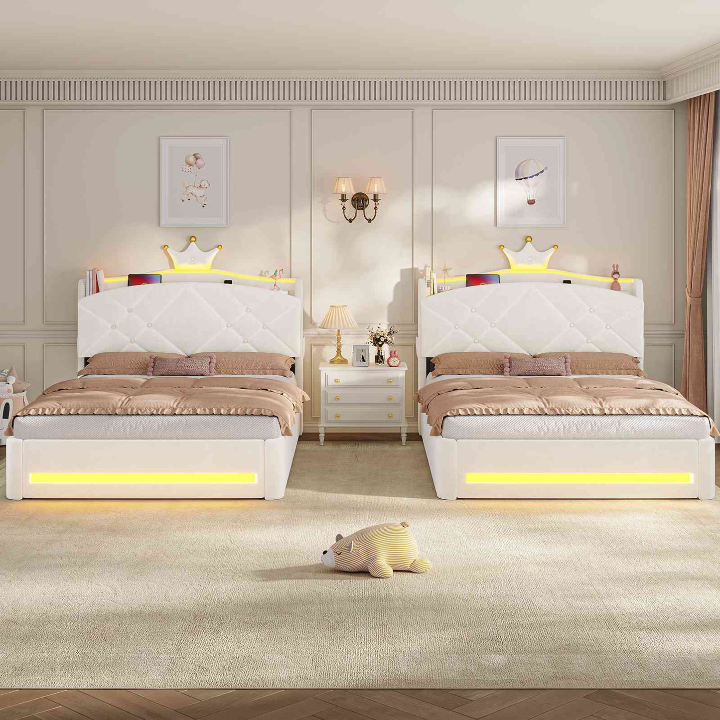 Lit double AOGLLATI design en forme de couronne lit coffre avec tête de lit rembourrée Convient aux matelas jusqu'à 140 x 190 cm