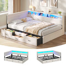 Canapé-lit AOGLLATI 140x200mm avec éclairage LED et prise électrique lit double 4 tiroirs tête de lit interchangeable