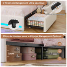 Lit coffre AOGLLATI 90x200 avec deux grands tiroirs lit simple en lin beige avec tête de lit de rangement éclairage LED et station de recharge