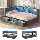 Canapé lit rembourré AOGLLATI 90 x 200 cm lit simple avec éclairage LED et station de recharge 4 tiroirs et cadre de lit rayé