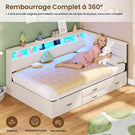 Canapé lit rembourré AOGLLATI 90 x 200 cm lit simple avec éclairage LED et station de recharge 4 tiroirs et cadre de lit rayé