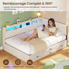 Canapé-lit AOGLLATI 140x200mm avec éclairage LED et prise électrique lit double 4 tiroirs tête de lit interchangeable