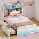 Lit coffre AOGLLATI 90x200 avec deux grands tiroirs lit simple en lin beige avec tête de lit de rangement éclairage LED et station de recharge