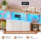 Lit coffre AOGLLATI 90x200 avec deux grands tiroirs lit simple en lin beige avec tête de lit de rangement éclairage LED et station de recharge